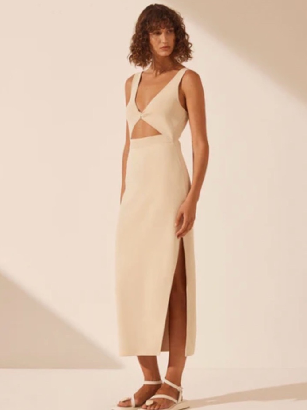 Shona Joy Cream Midi Dress with Cutout & Side Slit